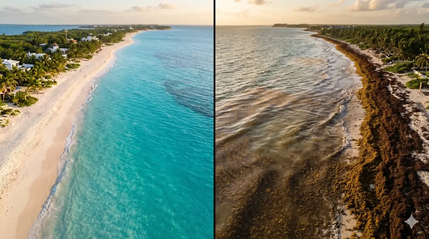 Sargassum Riviera Maya 2026: live map, sargassum-free beaches and the 2 beachfront zones clear 365 days a year
