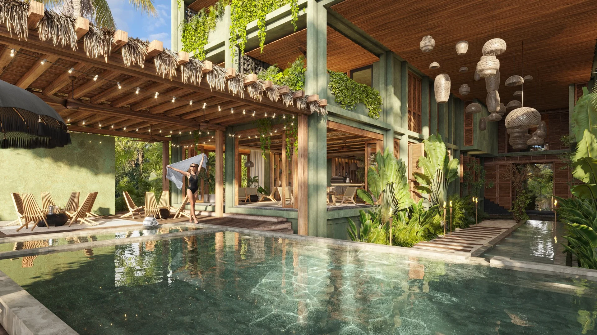 Rooftop infinity pool y salón Serenity en ACALAI Beach Residences, Bahía Tankah Tulum