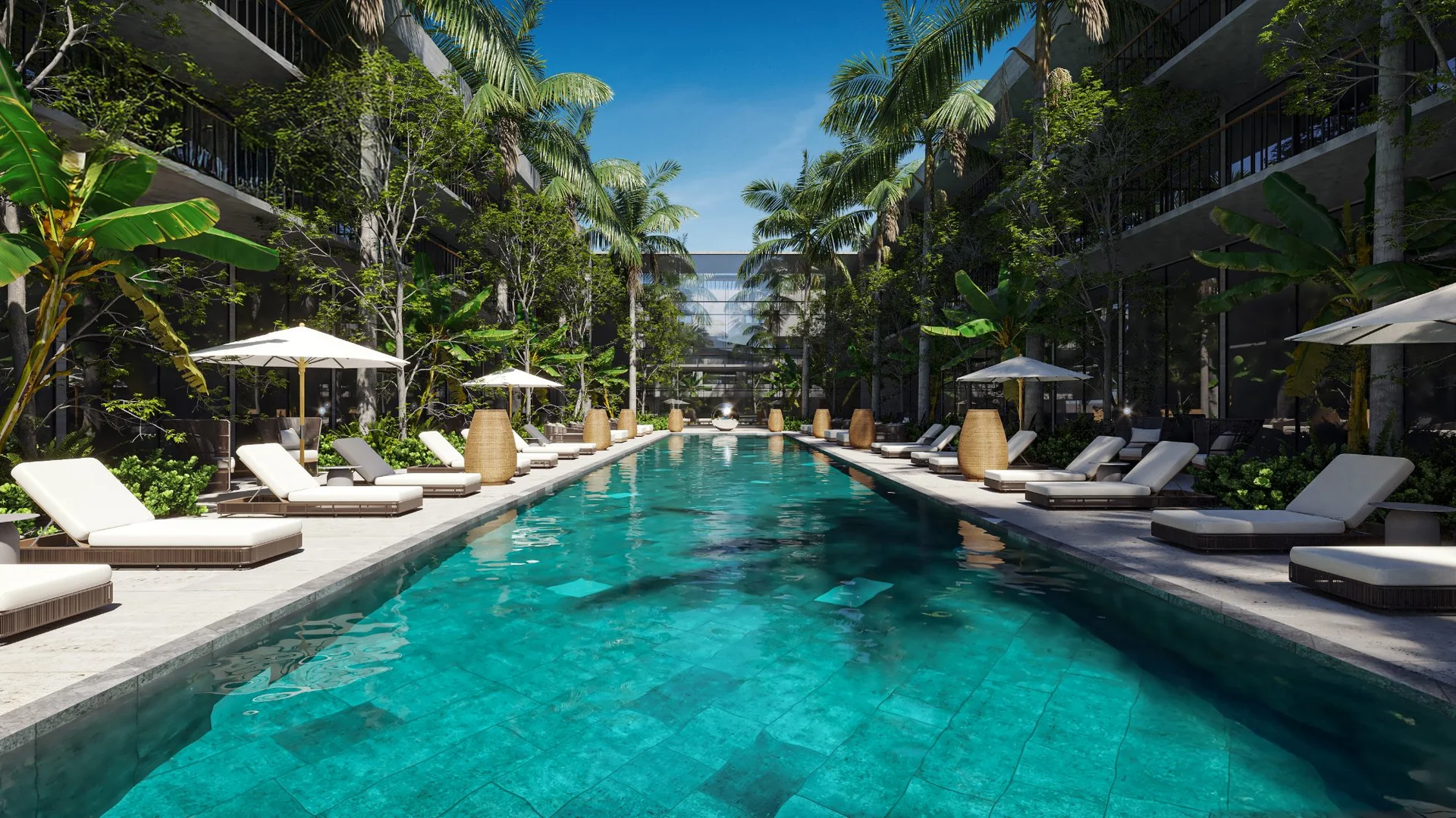Recámara principal de diseño moderno en departamento de Aura by AWA, Riviera Maya