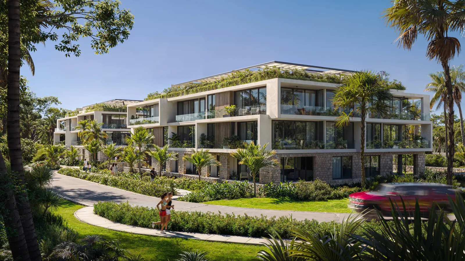 Bakabá Playacar — fachada lateral arquitectura jardines, Playacar