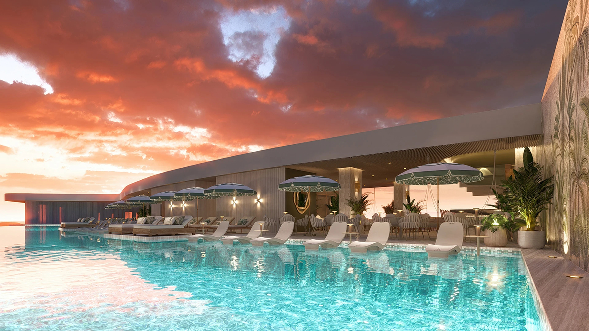 Rooftop con alberca infinity y vista panorámica en Bay View Grand Cancún