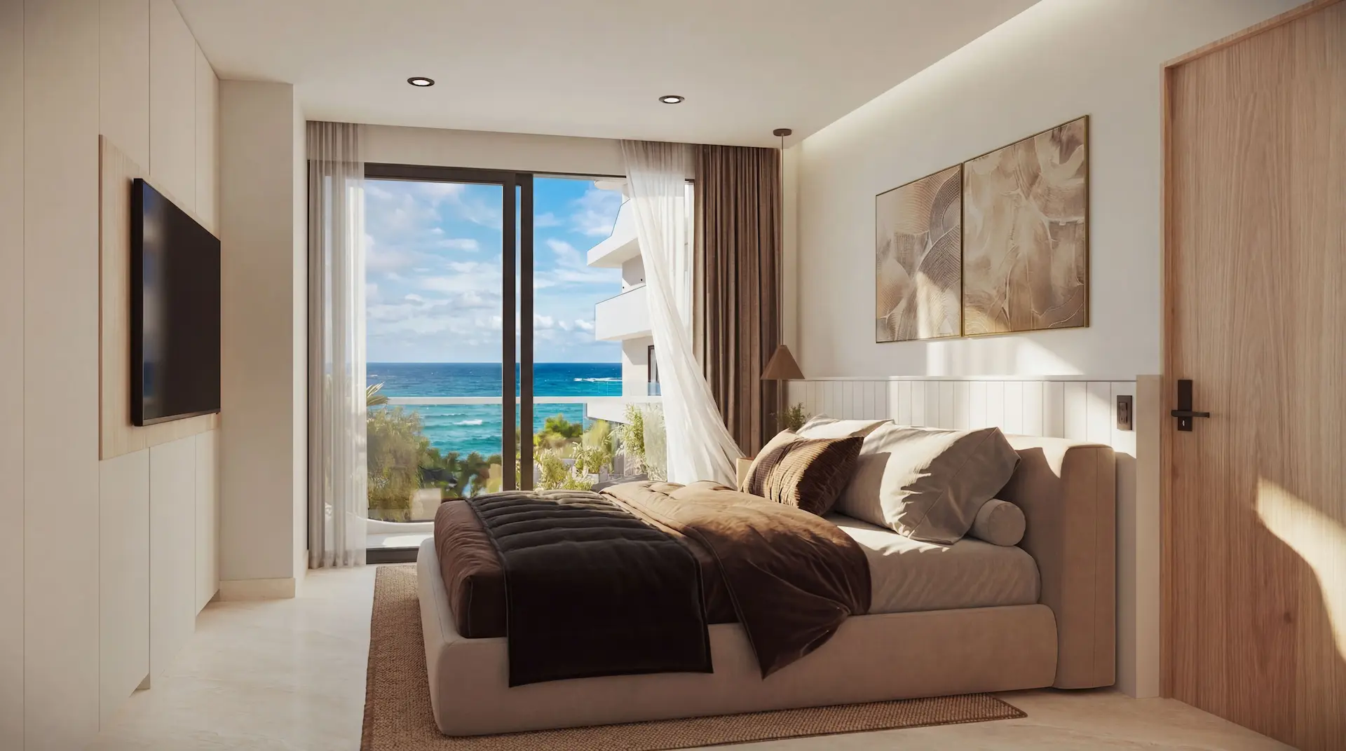 Recámara principal con terraza y vista directa al Mar Caribe en Dhamar