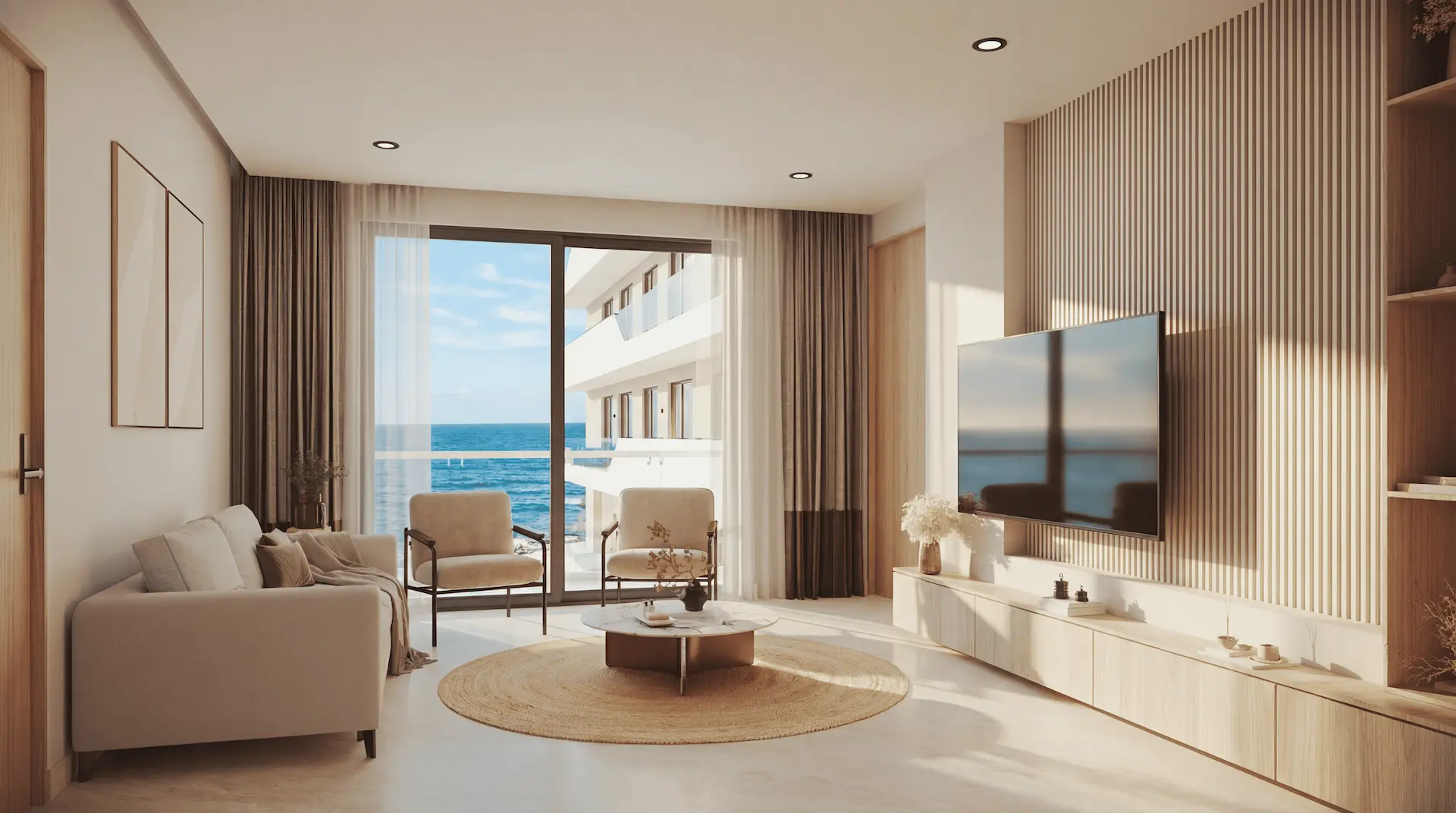 Sala de estar con vista panorámica al Mar Caribe en Dhamar Costa Mujeres