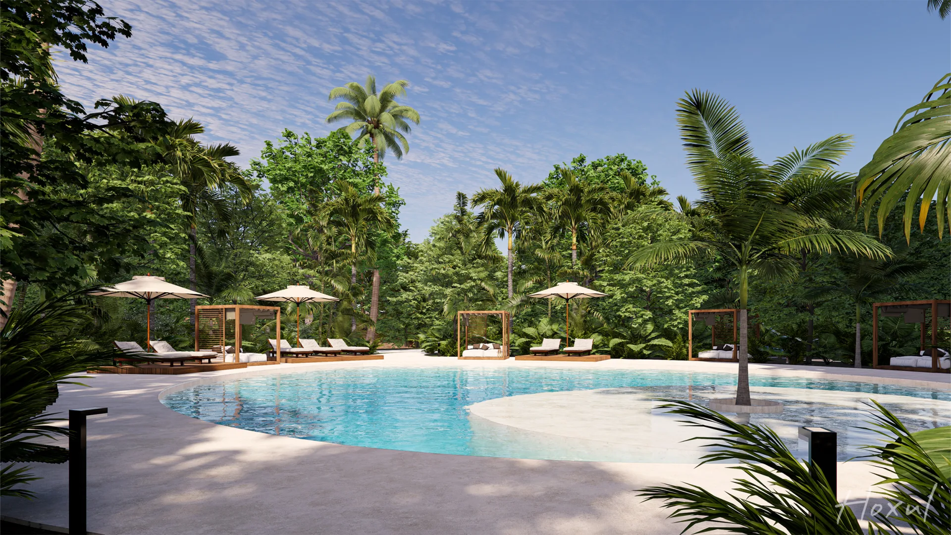 Hoxul Luxury Residences — alberca principal, Corasol