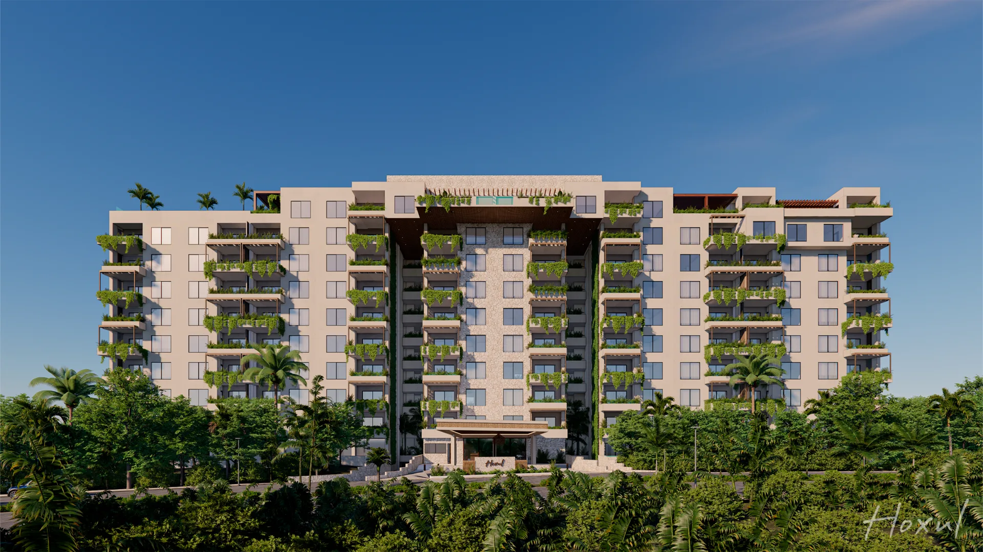 Hoxul Luxury Residences — fachada frontal dia corasol, Corasol
