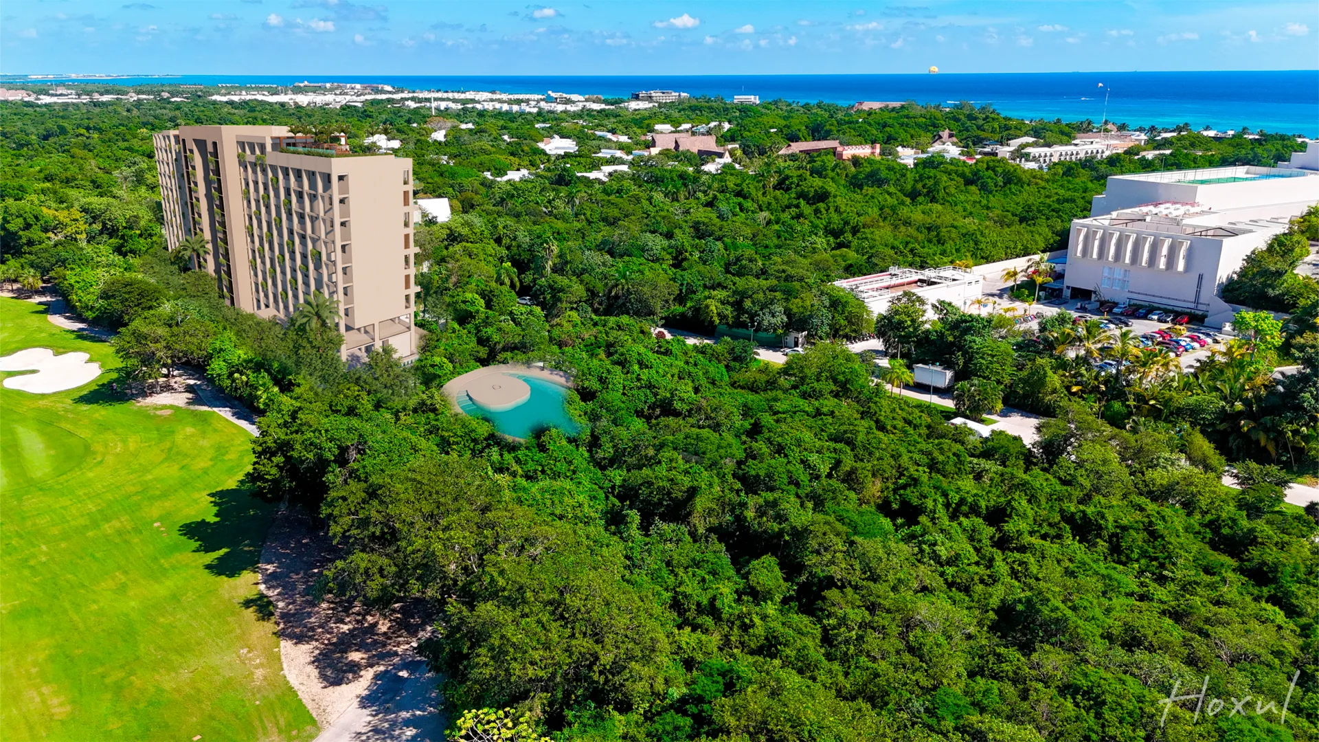 Hoxul Luxury Residences — vista aérea golf hoyo 15 derecha, Corasol
