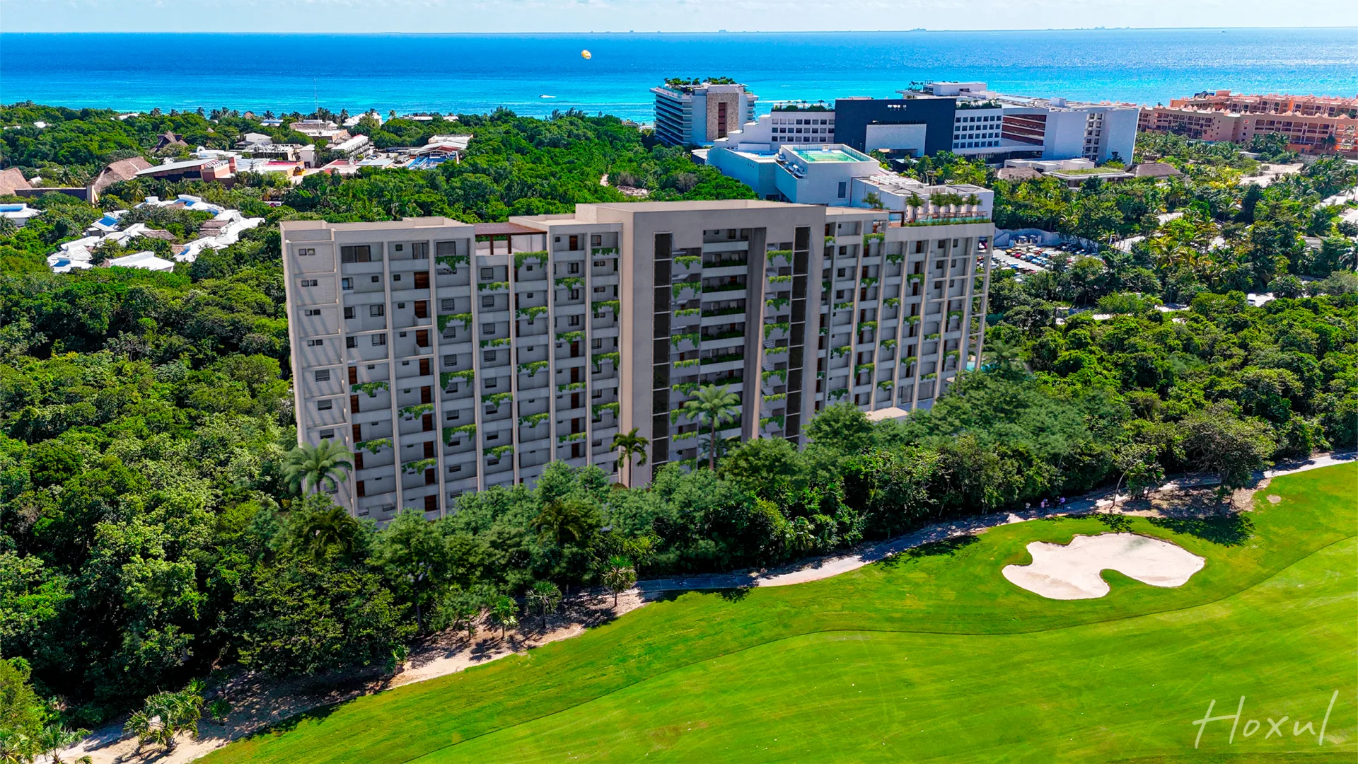 Hoxul Luxury Residences — vista aérea golf hoyo 15 izquierda, Corasol