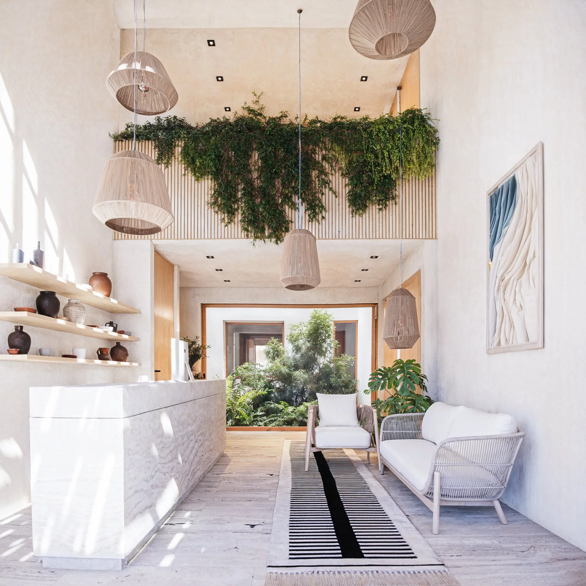 Lobby and reception with vertical garden at Maranta condominium, Bahía Soliman Tulum