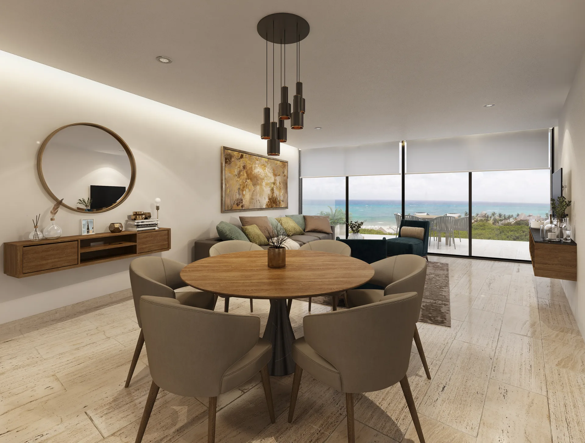 Sala comedor penthouse vista al mar Marila