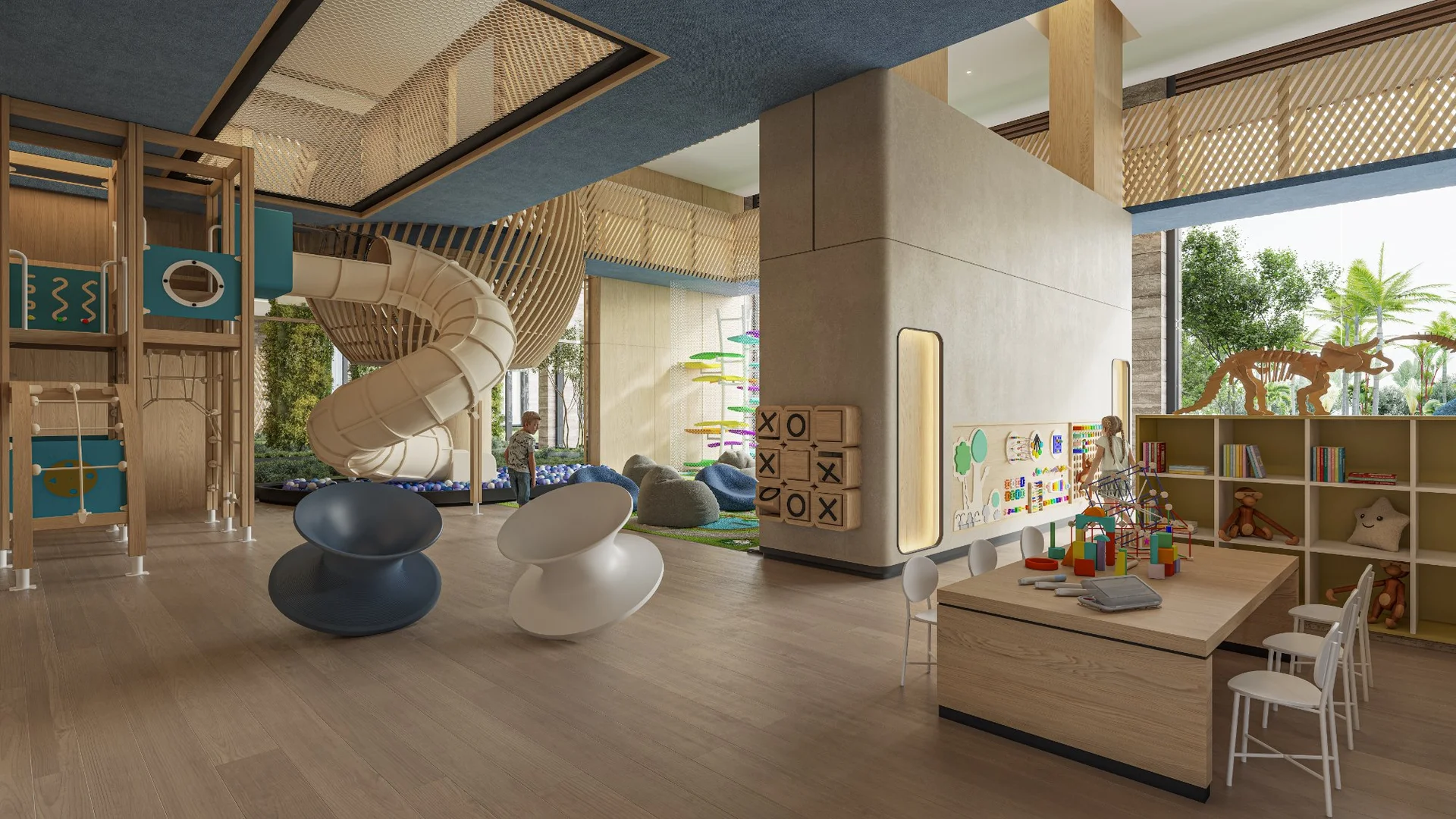 Kids Club con área de juegos infantiles como amenidad en condominio Nautica Residences Cancún