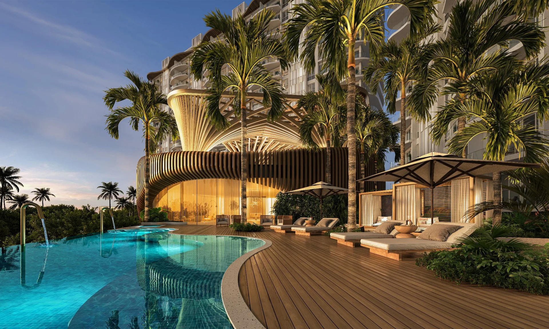 Fachada de las torres de One Laguna Residences & Marina Club, Cancún