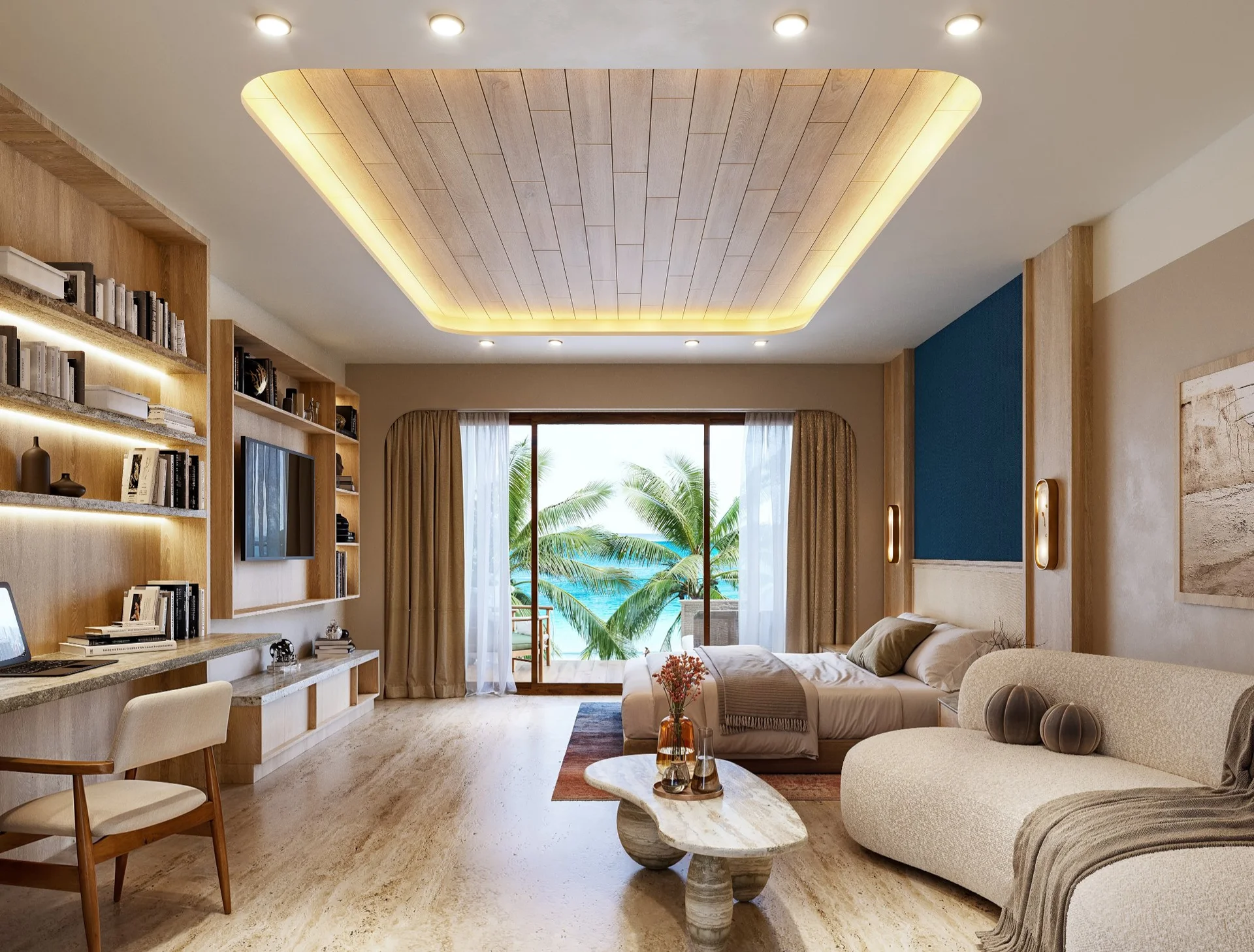Master bedroom with Caribbean Sea view at Saint Marine beachfront apartment, Playa del Carmen
