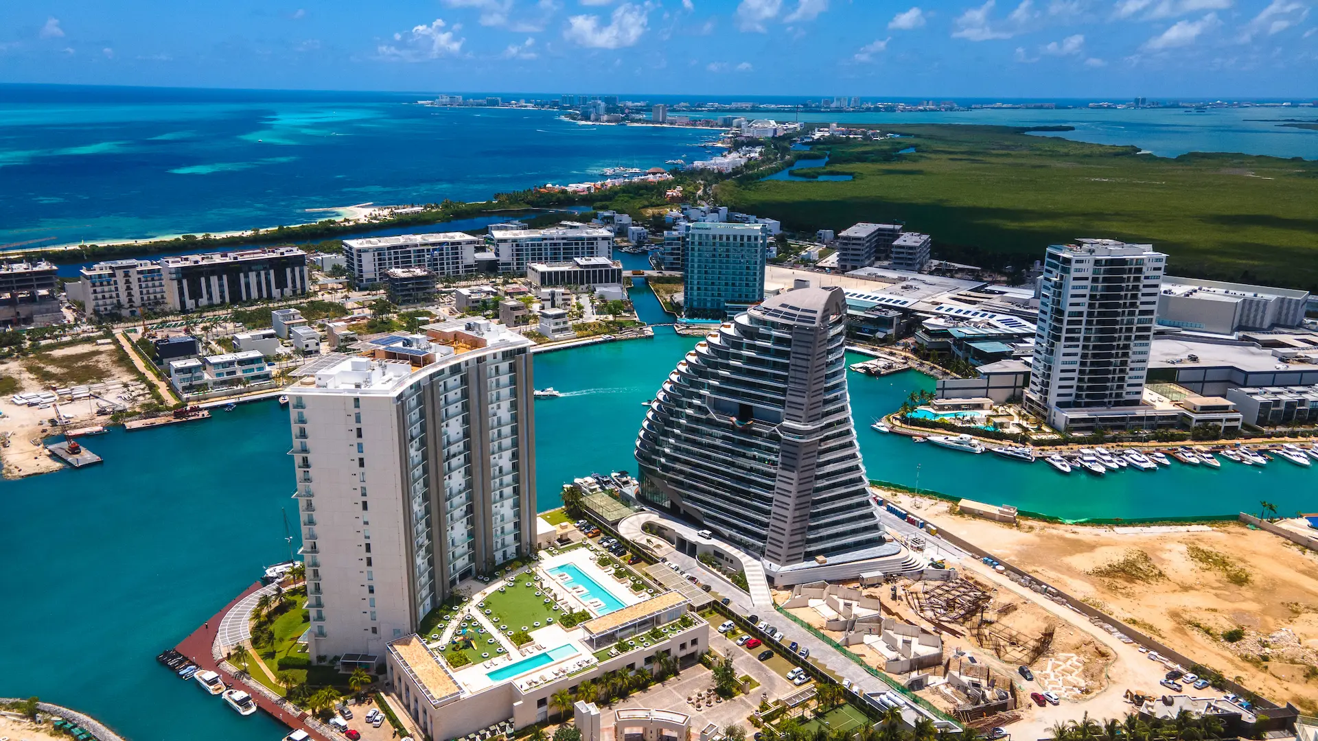 Shark Tower Puerto Cancun aerial view