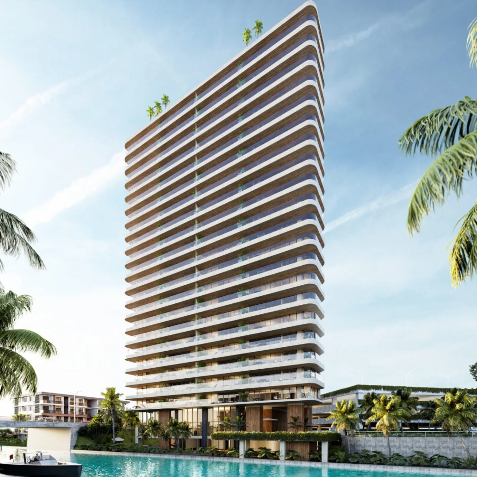 Fachada lateral arquitectura vista canal thompson puerto cancun - Thompson Private Residences Puerto Cancún
