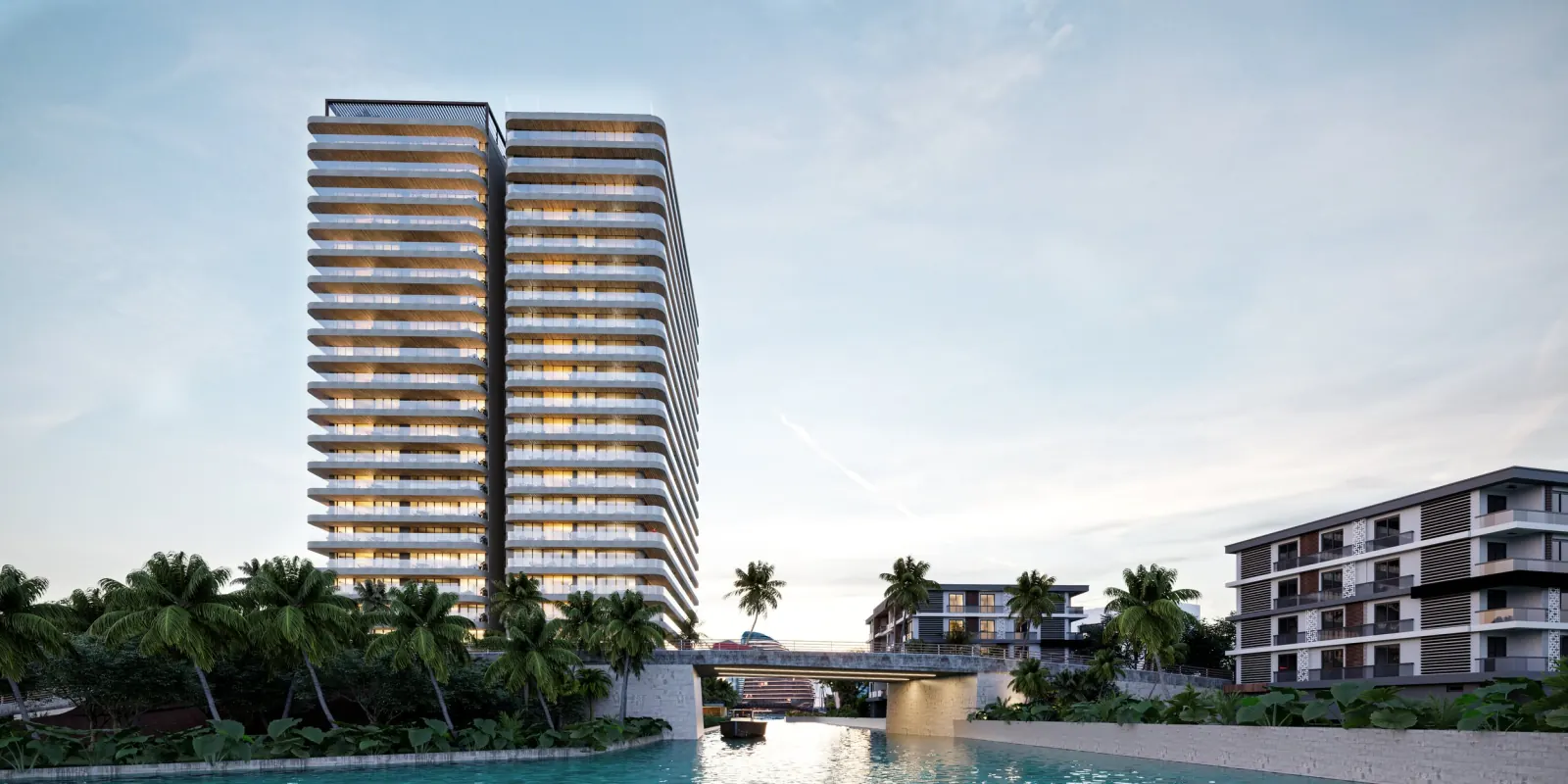 Fachada vista canal puerto cancun thompson puerto cancun - Thompson Private Residences Puerto Cancún
