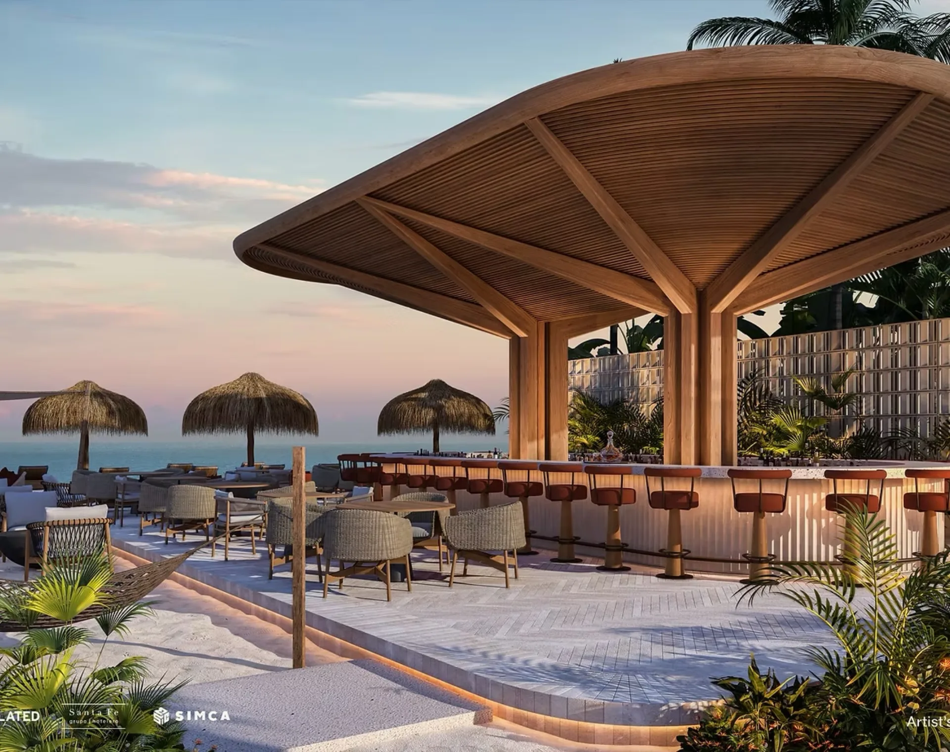 Viceroy Residences Playa del Carmen — bar en rooftop con cabañas privadas exclusivas