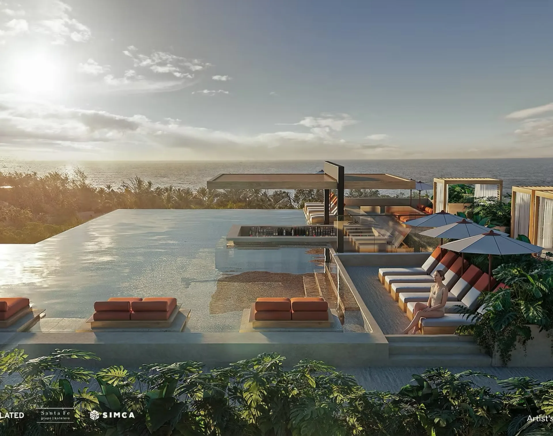Viceroy Playa del Carmen — rooftop con tres albercas infinity vista al mar Caribe